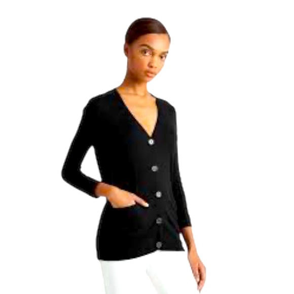 Lafayette 148 New York Sweaters - Lafayette 148 New York 100% Extra Fine Merino Wool Cardigan Womens Size M Black